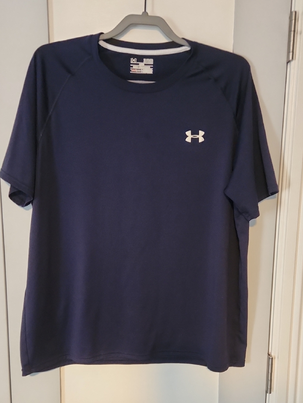 Under Armour Men's Navy Short-Sleeve Tech Tee with White Logo, size XL
